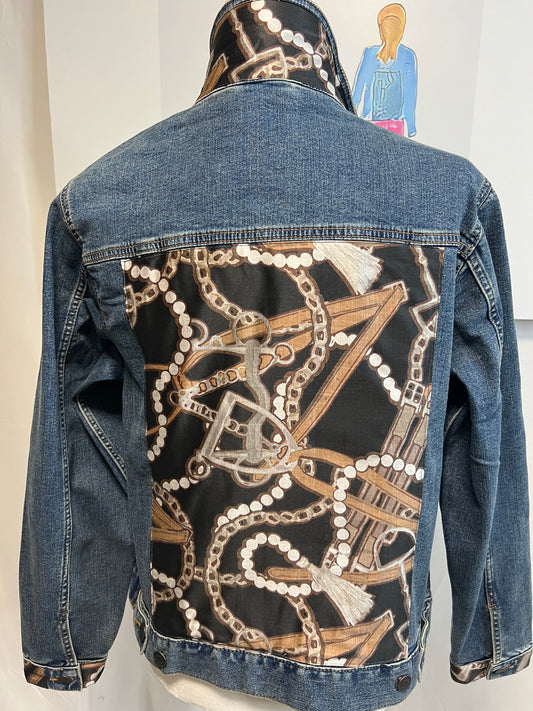 Pearls and Stirrups on Denim Jacket