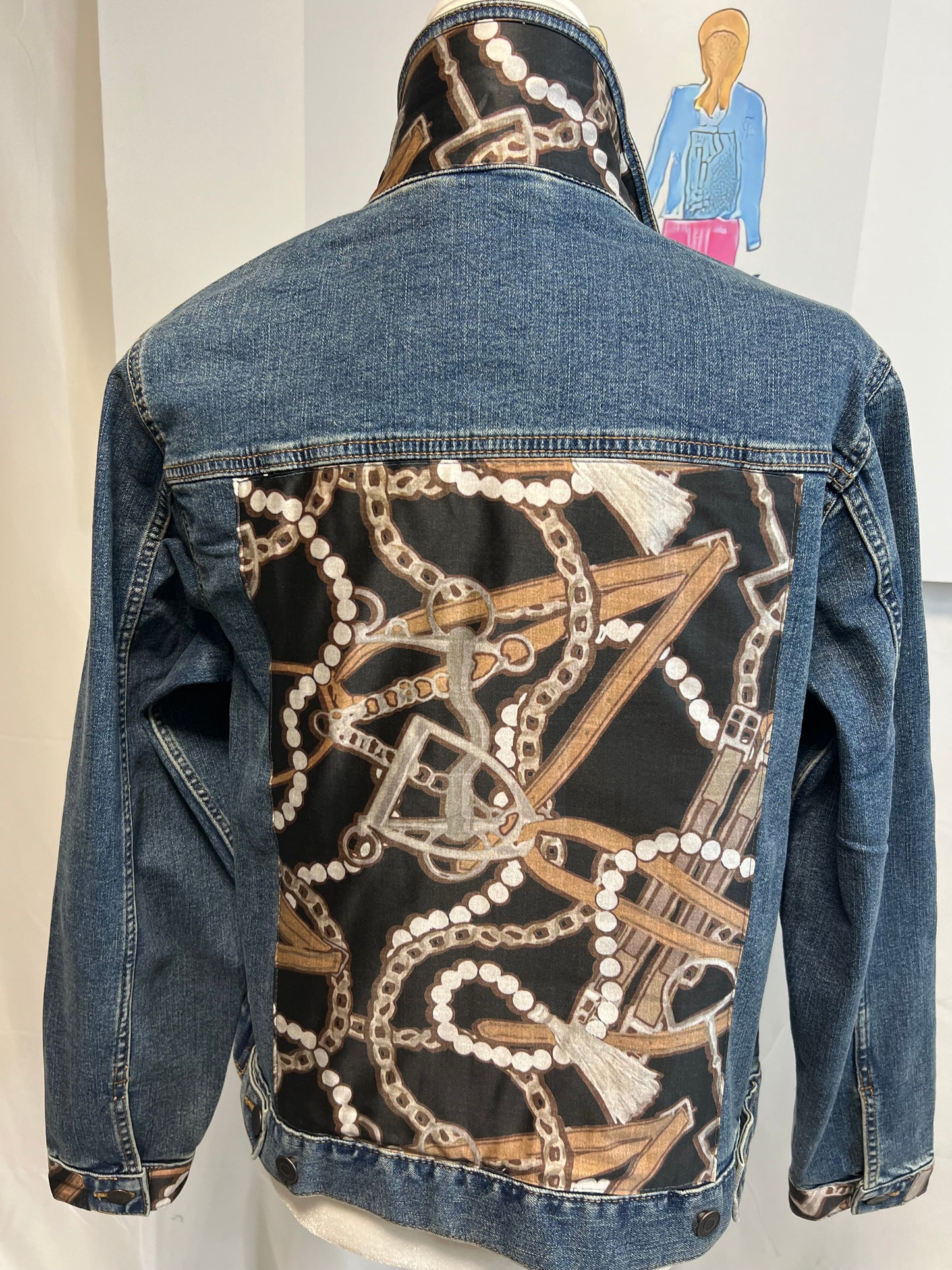 Pearls and Stirrups on Denim Jacket