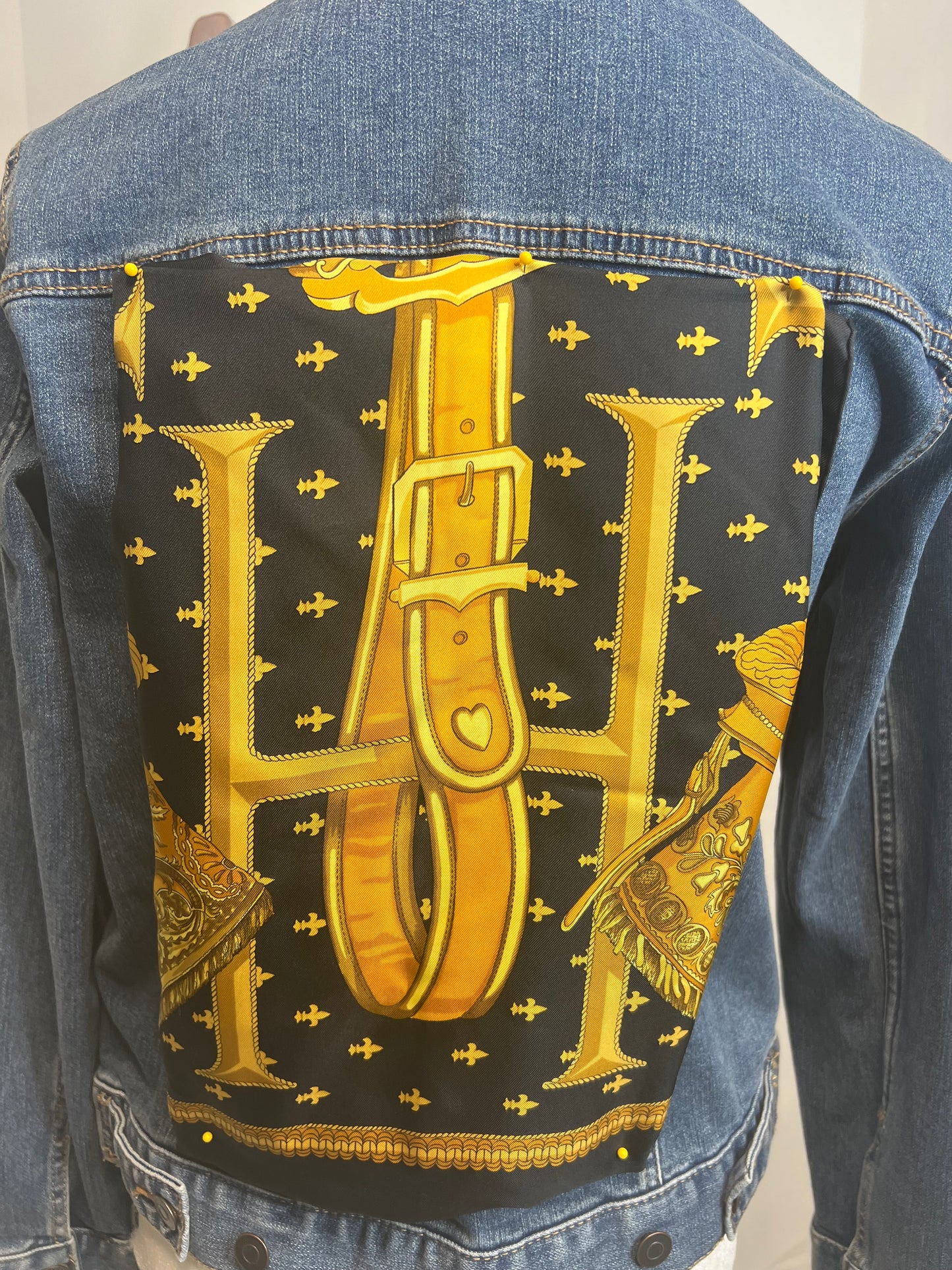 “H”  Black and Gold on Blue Denim Jacket