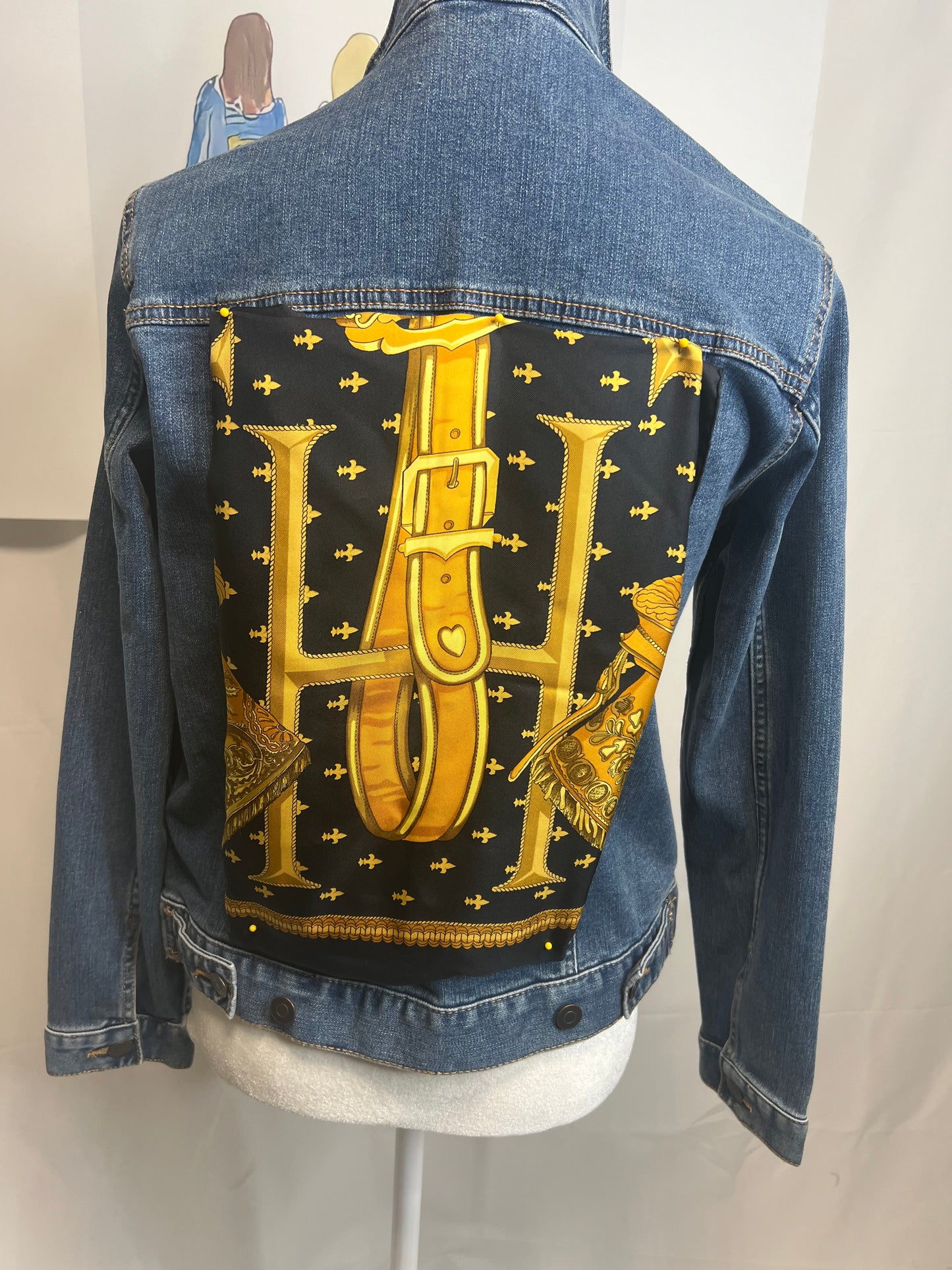 “H”  Black and Gold on Blue Denim Jacket