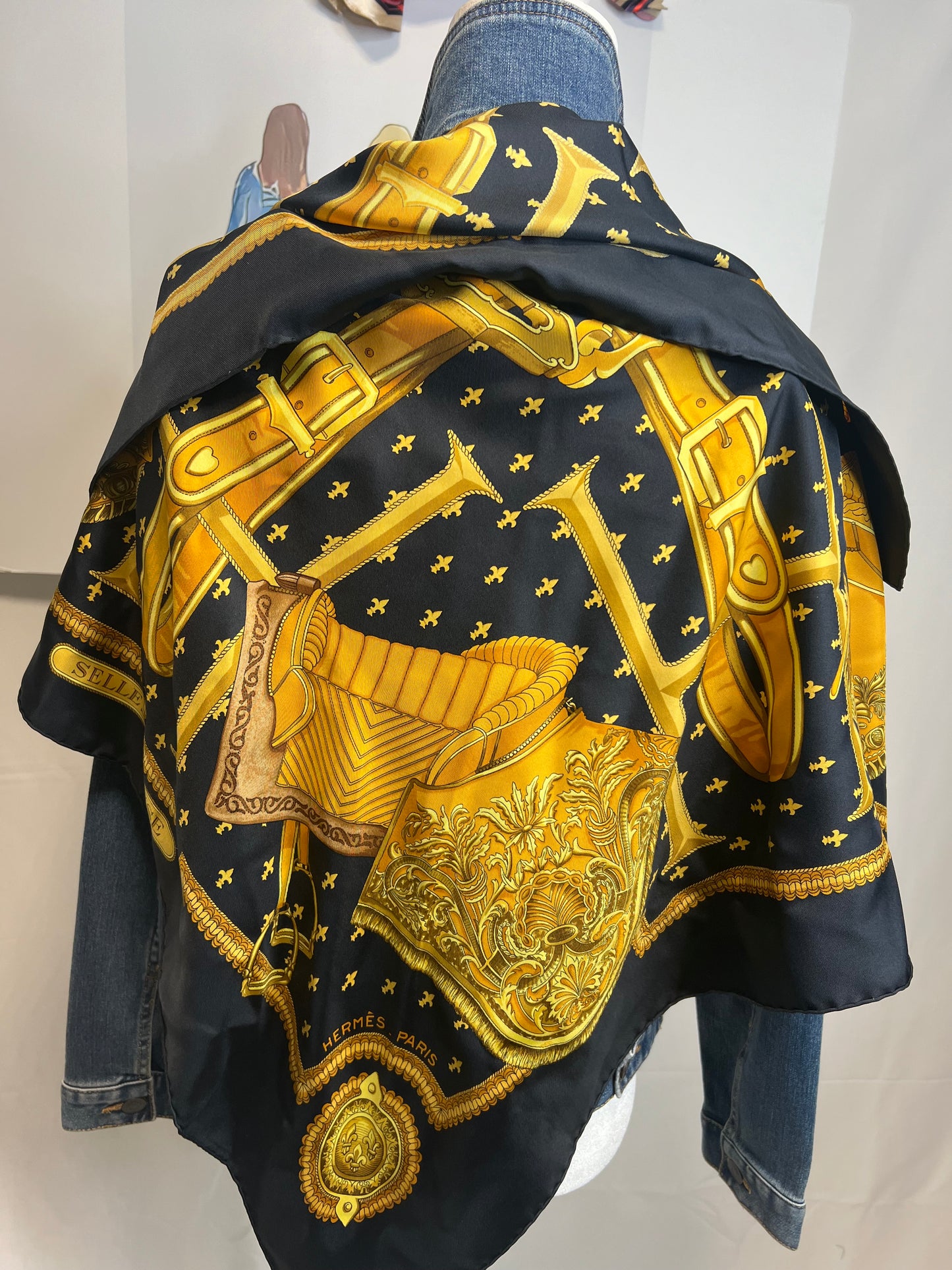 “H”  Black and Gold on Blue Denim Jacket