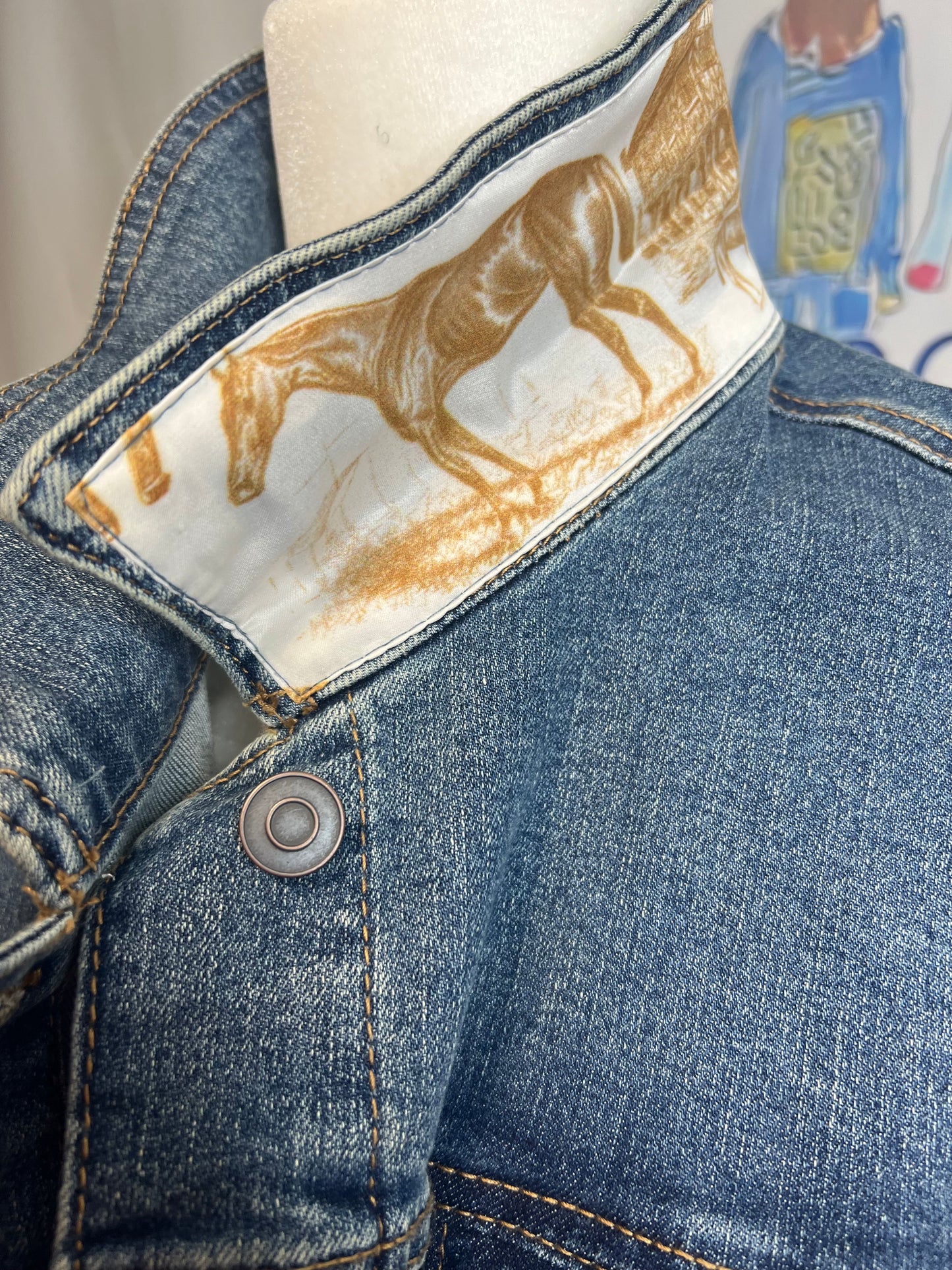 Horse Farm Toile on Denim Jacket