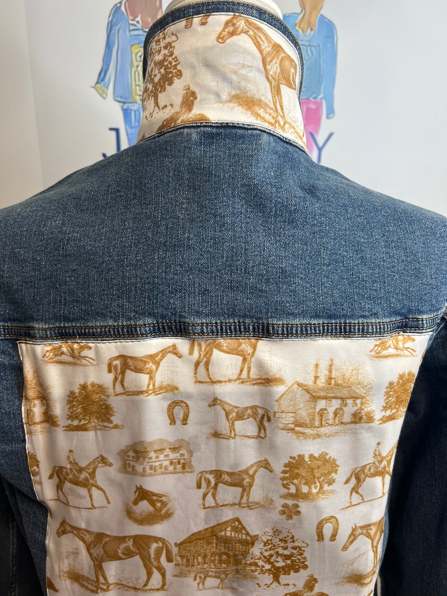 Horse Farm Toile on Denim Jacket