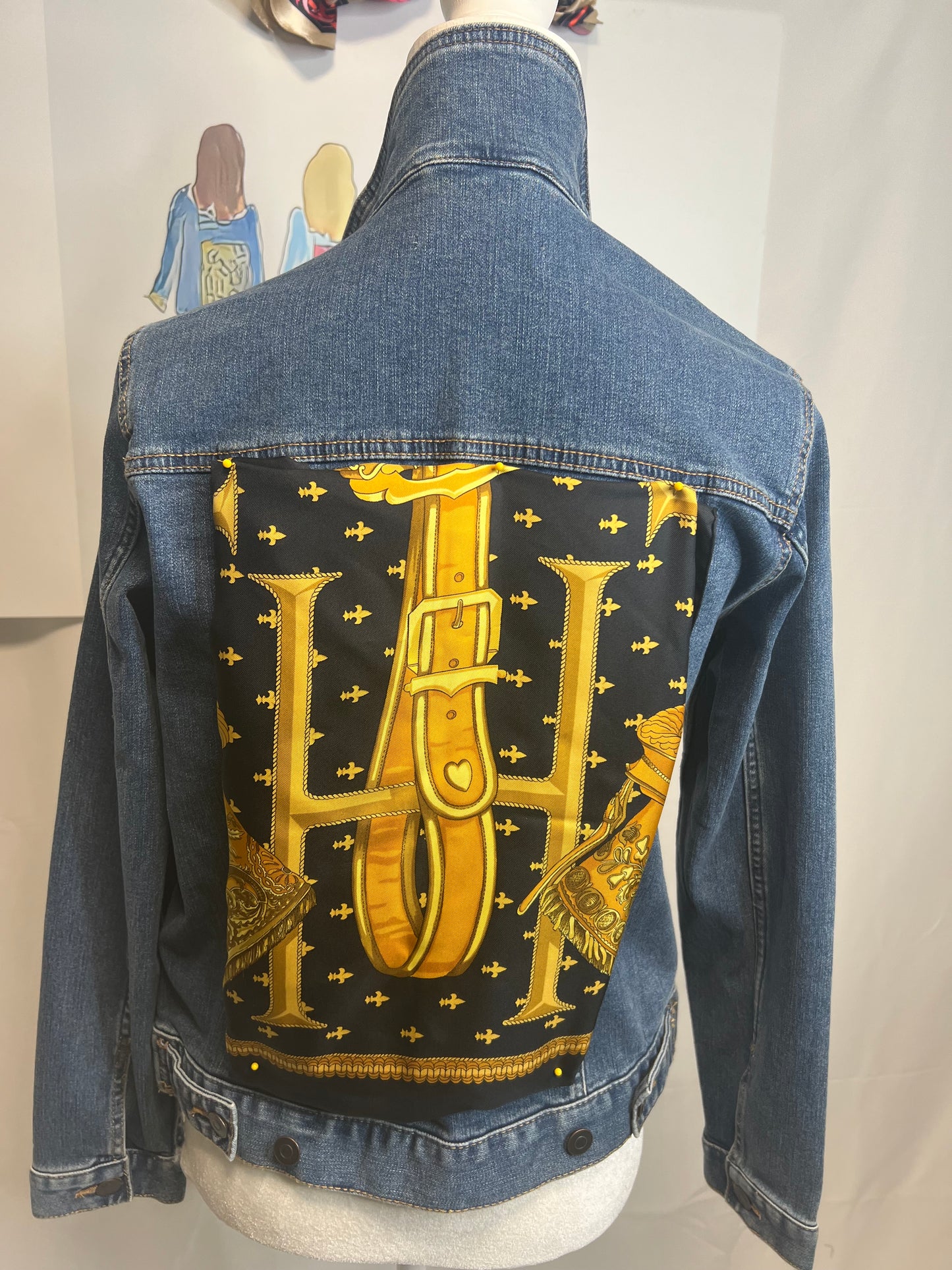 “H”  Black and Gold on Blue Denim Jacket