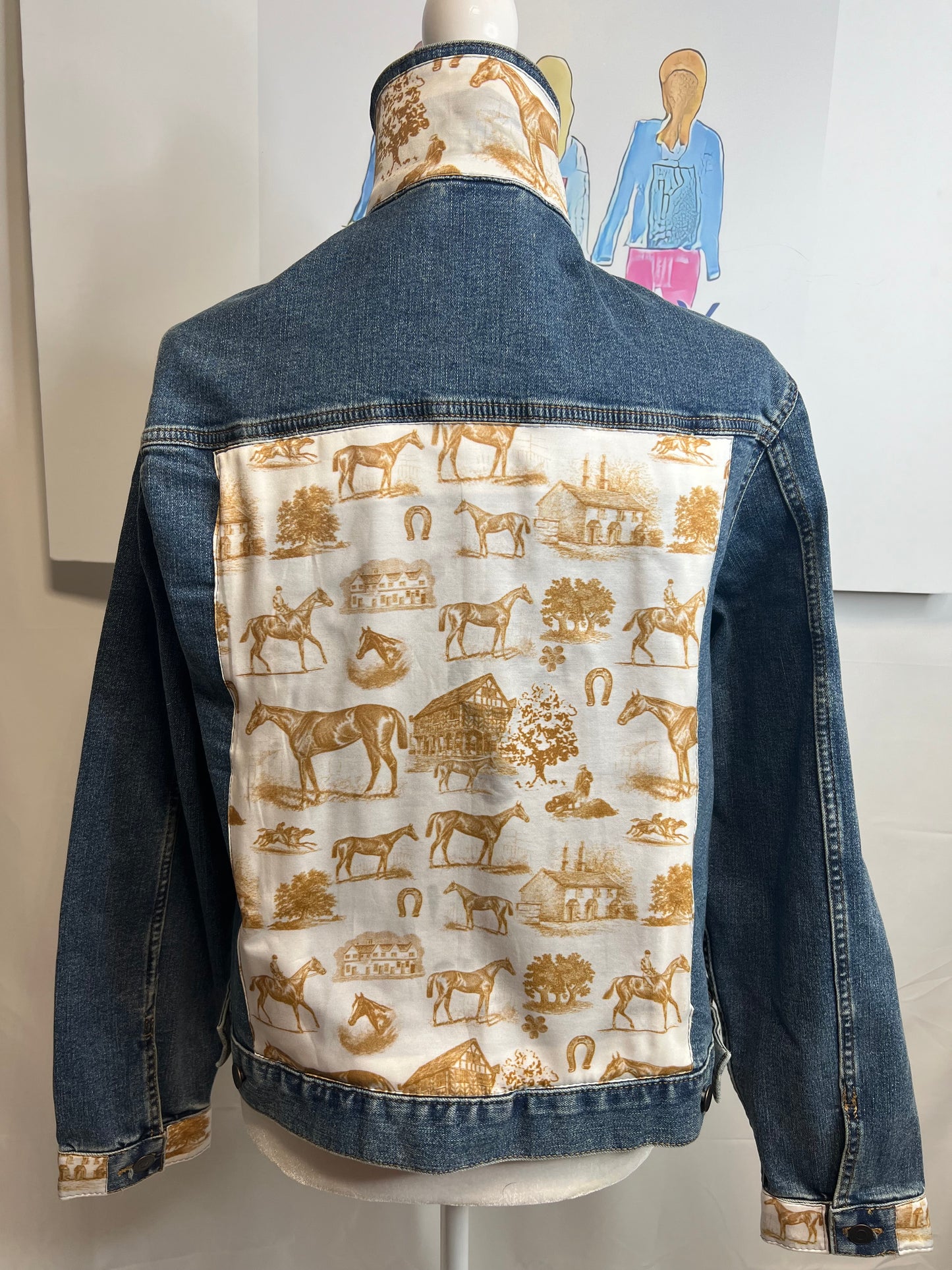 Horse Farm Toile on Denim Jacket