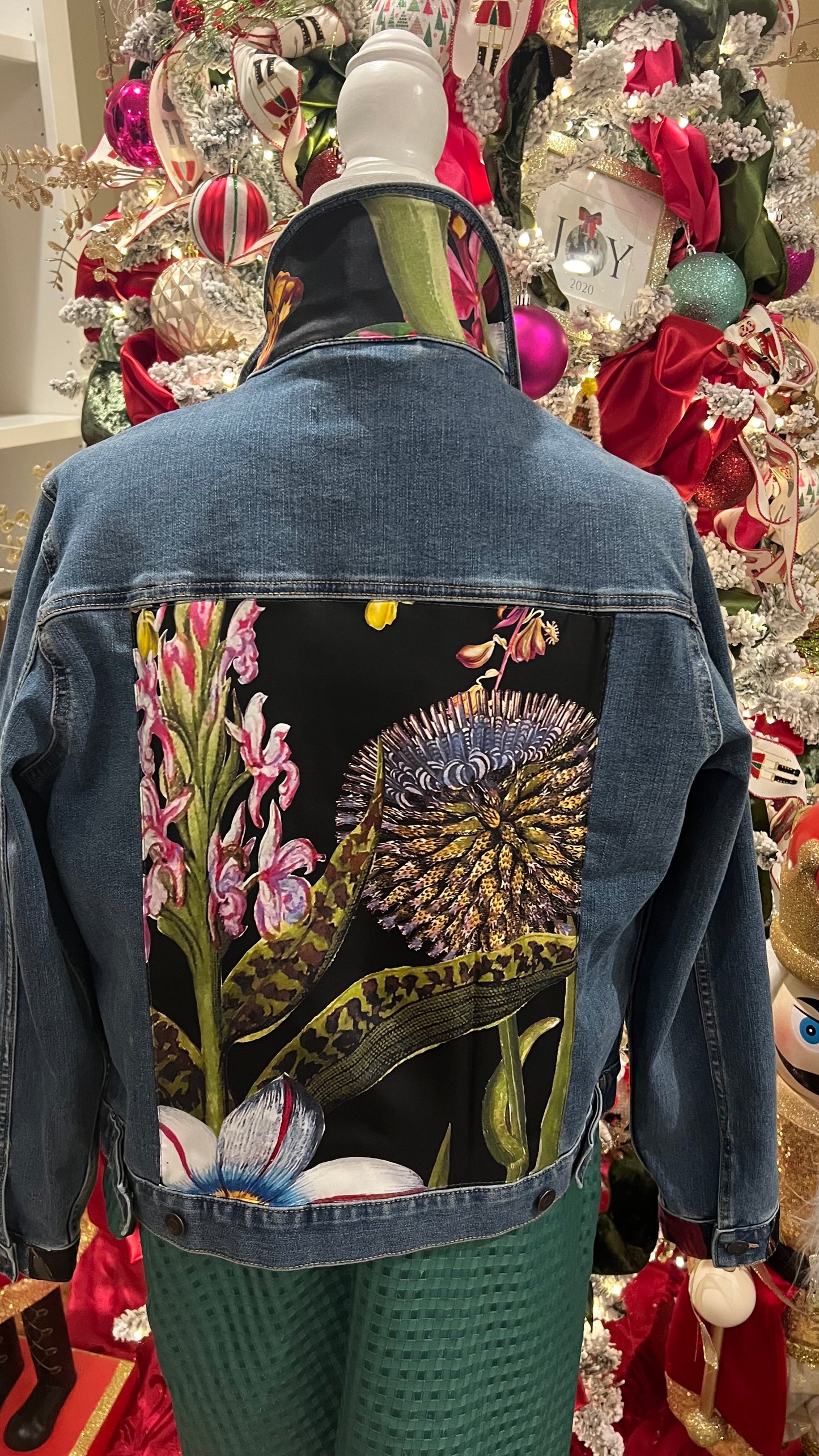 Floral on Denim Jacket Size LARGE