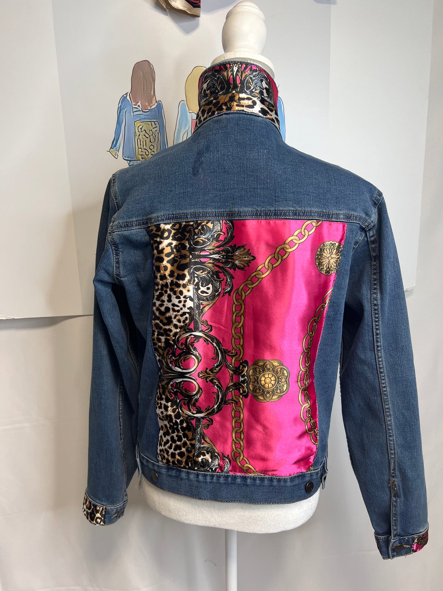 Sale XL and LG Hot Pink and Leopard Denim Jacket