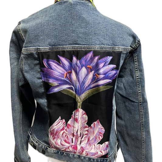 Floral on Denim Jacket Size Medium