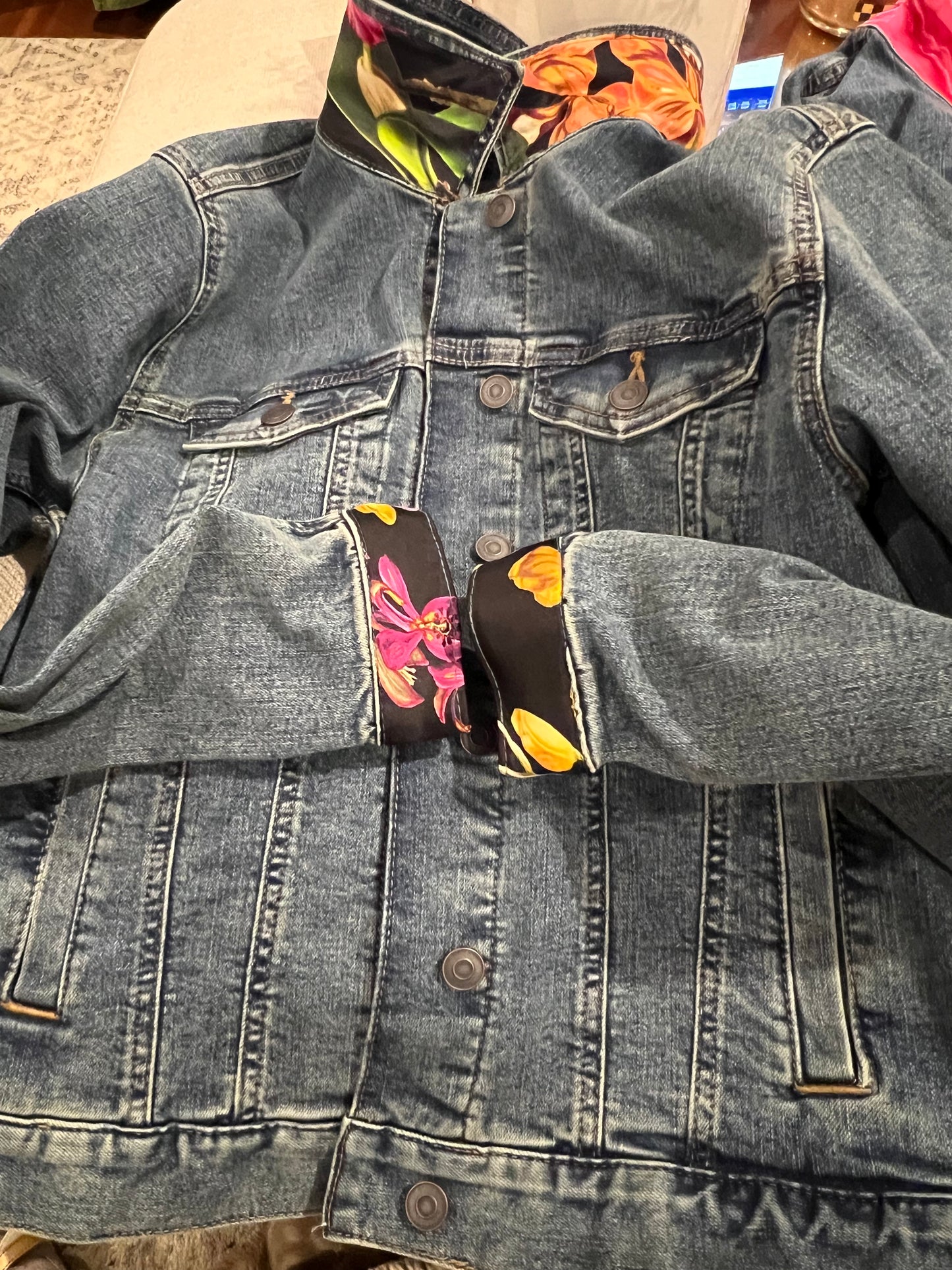 Floral on Denim Jacket Size Medium