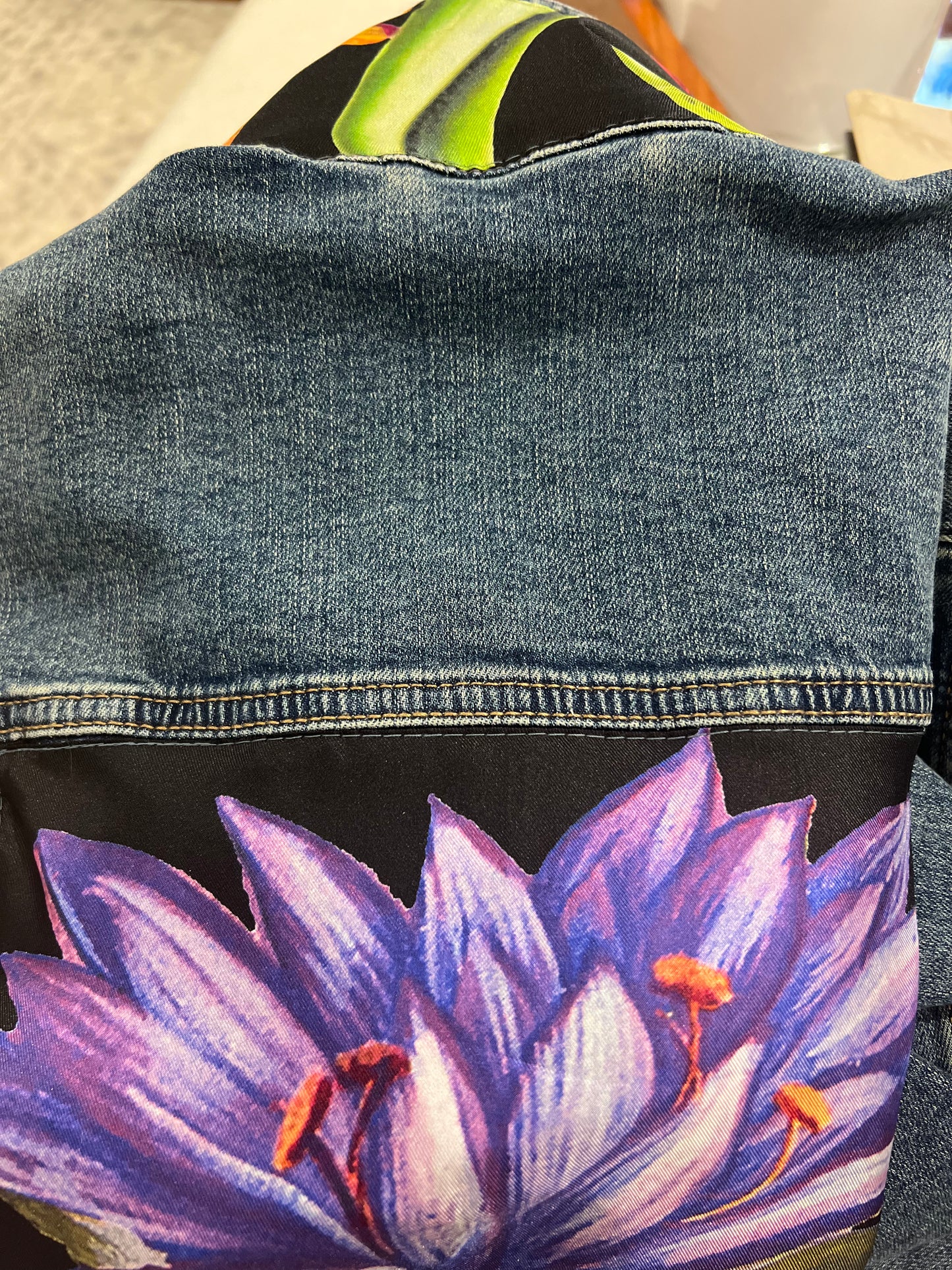 Floral on Denim Jacket Size Medium