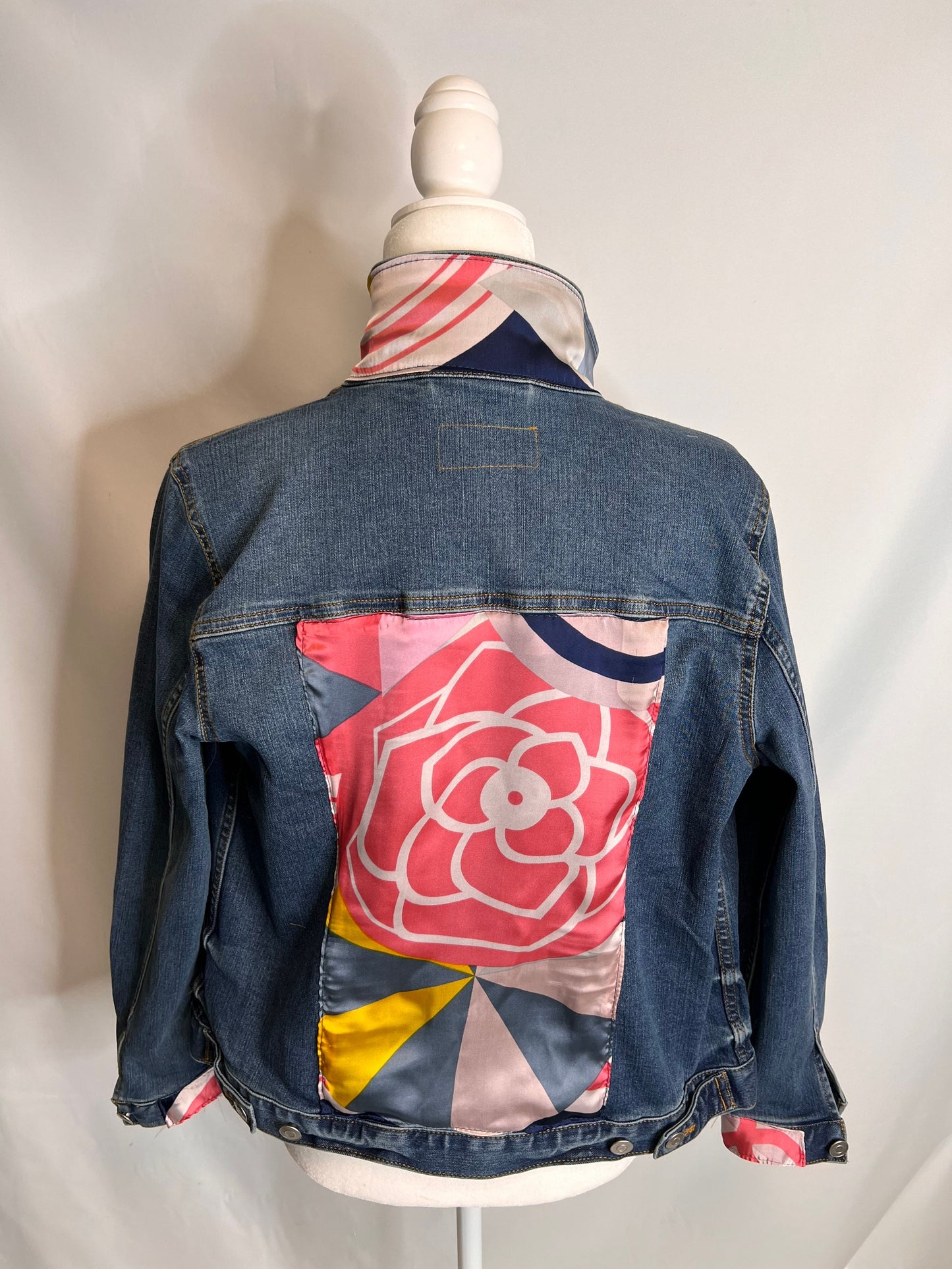 Pink and Navy Floral Denim Jacket