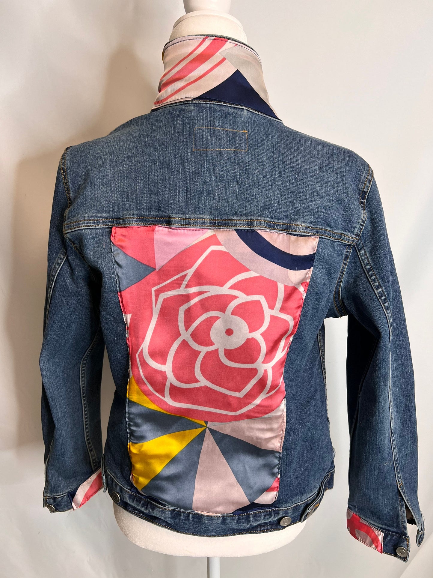 Pink and Navy Floral Denim Jacket