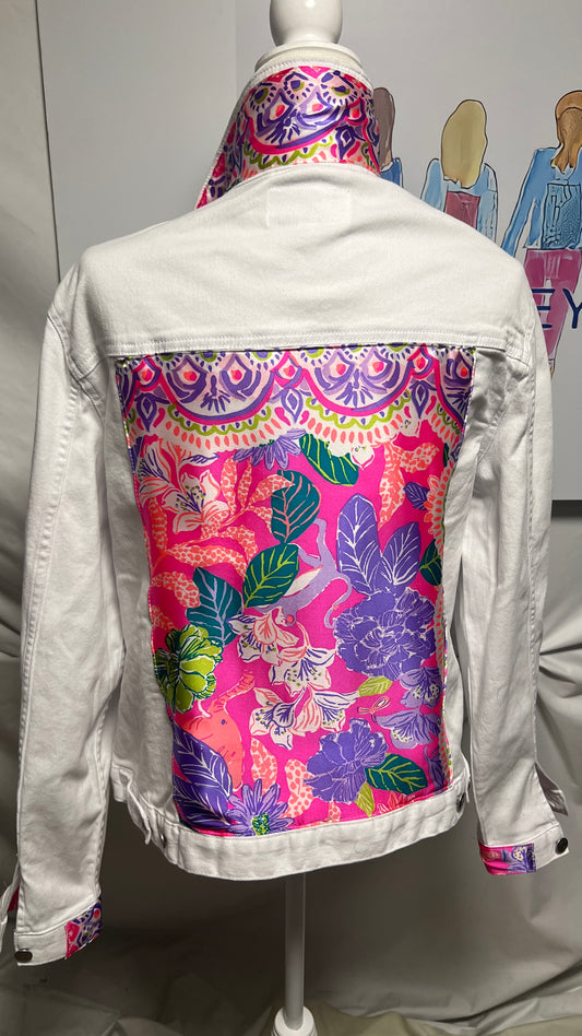 Lilly Pulitzer Scarf on White Denim Jacket size: XL